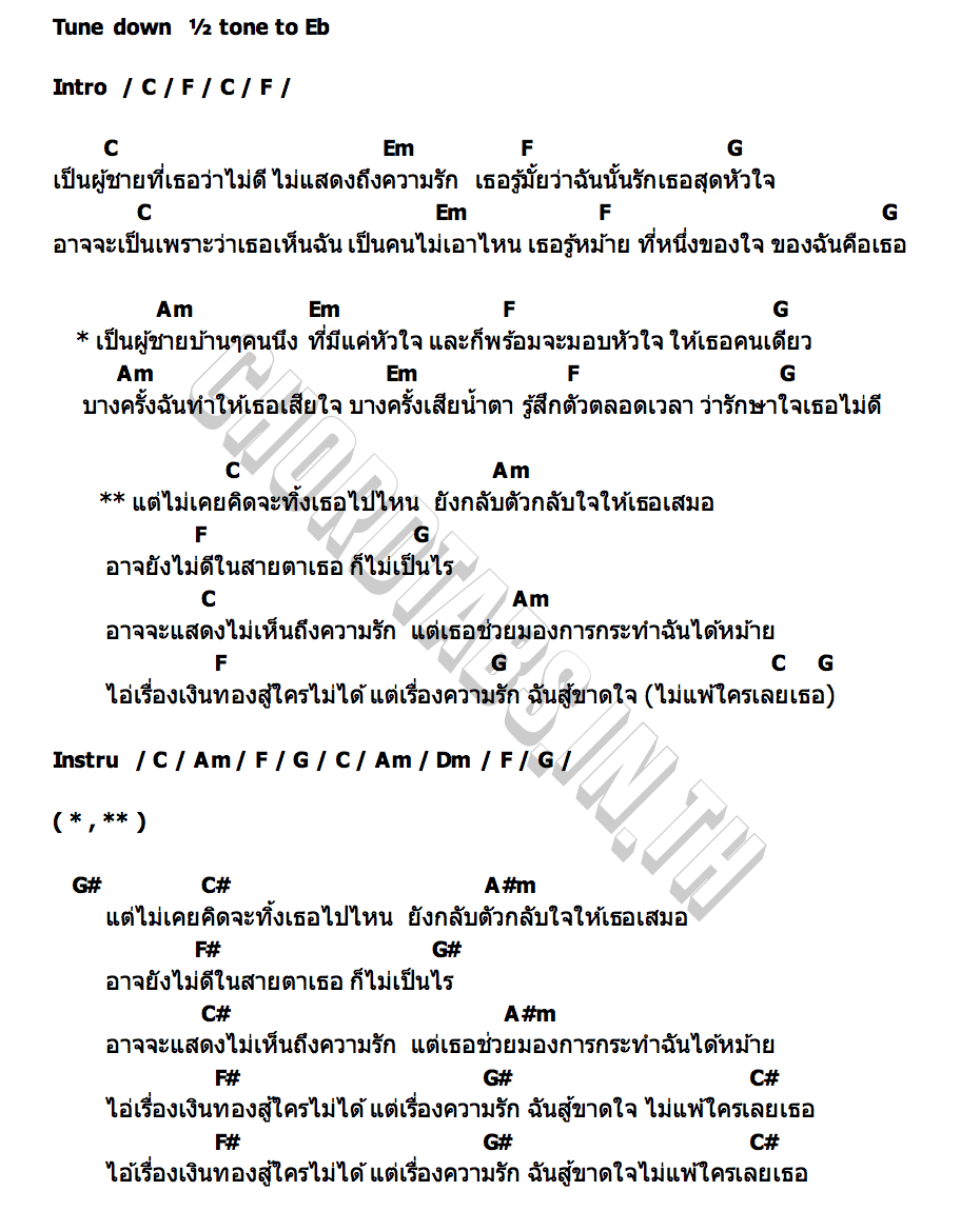 คอร์ด ไม่แพ้ใครเลยเธอ ฟลุ๊ค ฐิติกร