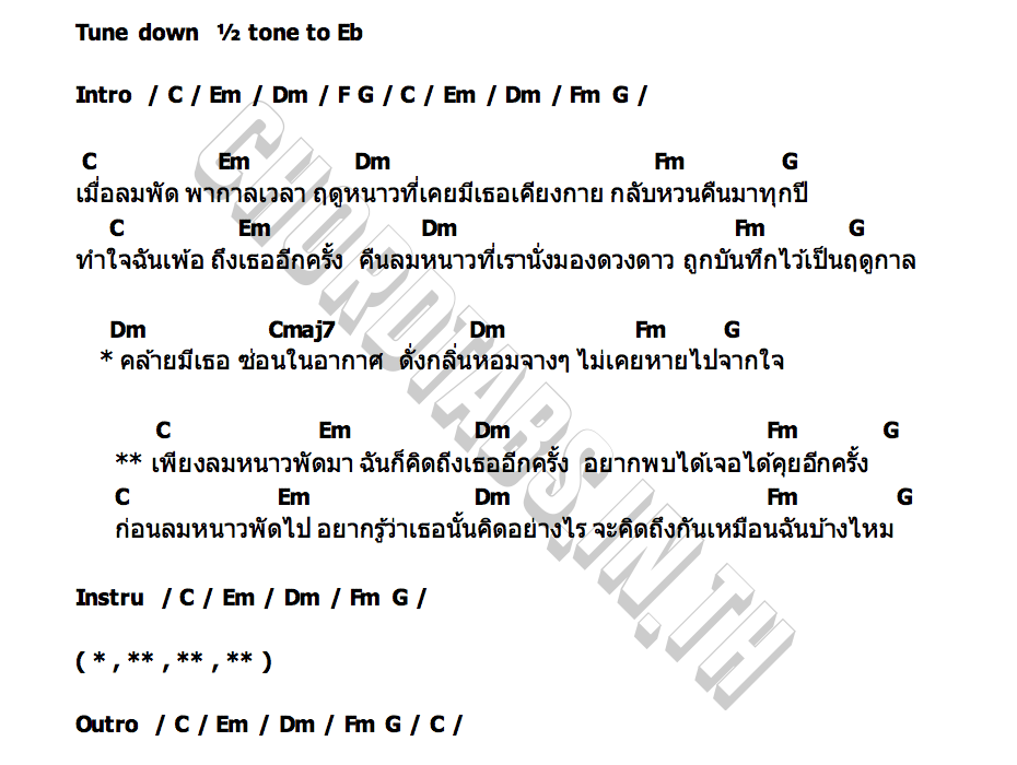 คอร์ด ลมหนาวพัดมาอีกครั้งเท่ากับฉันคิดถึงเธออีกแล้ว WARIN  วรินทร์
