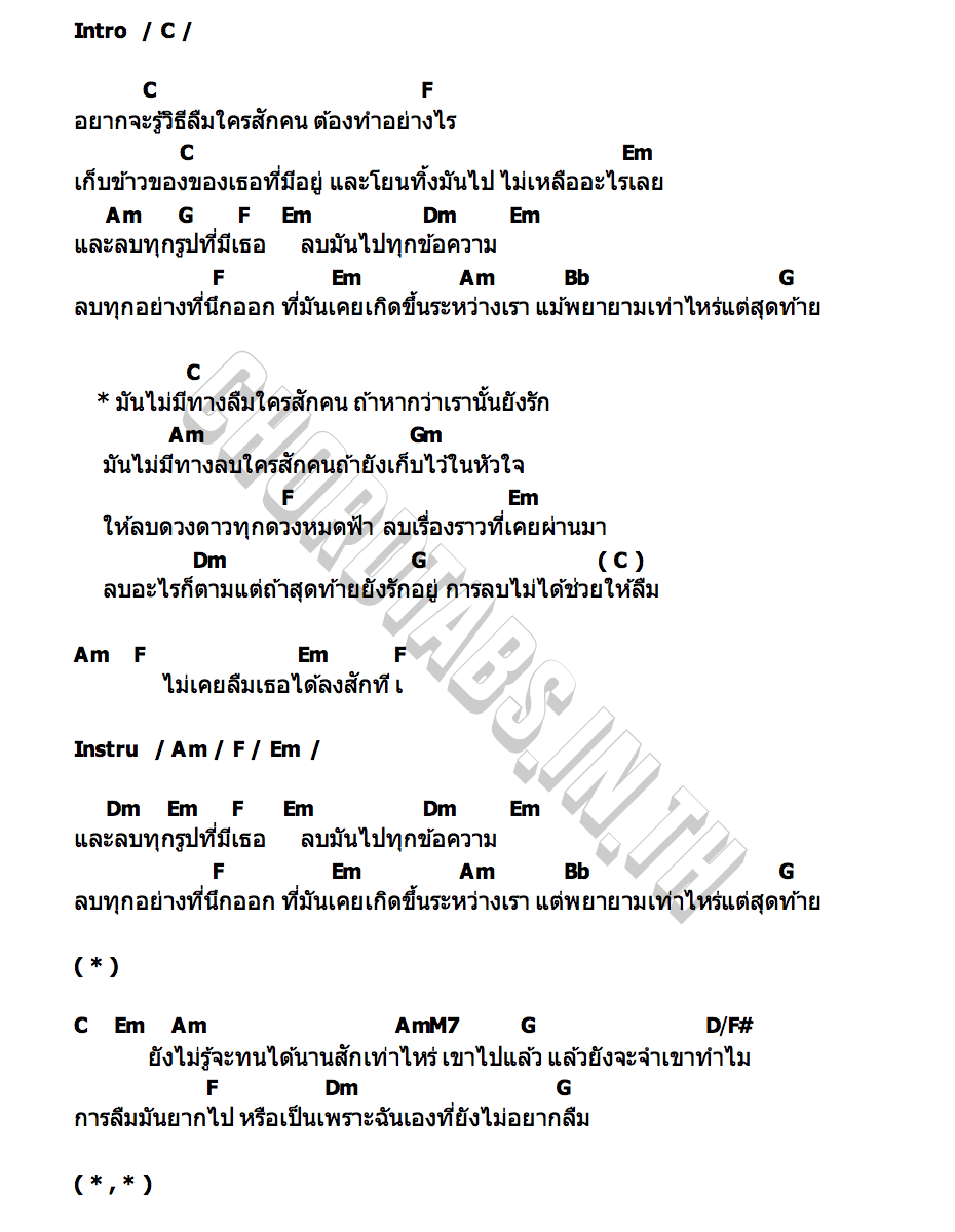 คอร์ด ลบไม่ได้ช่วยให้ลืม Y2Rock
