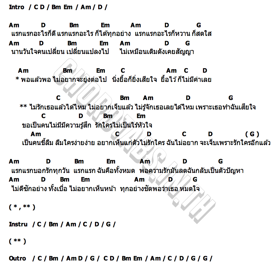 คอร์ด ไม่อยากรักเธอแล้ว Peet Model