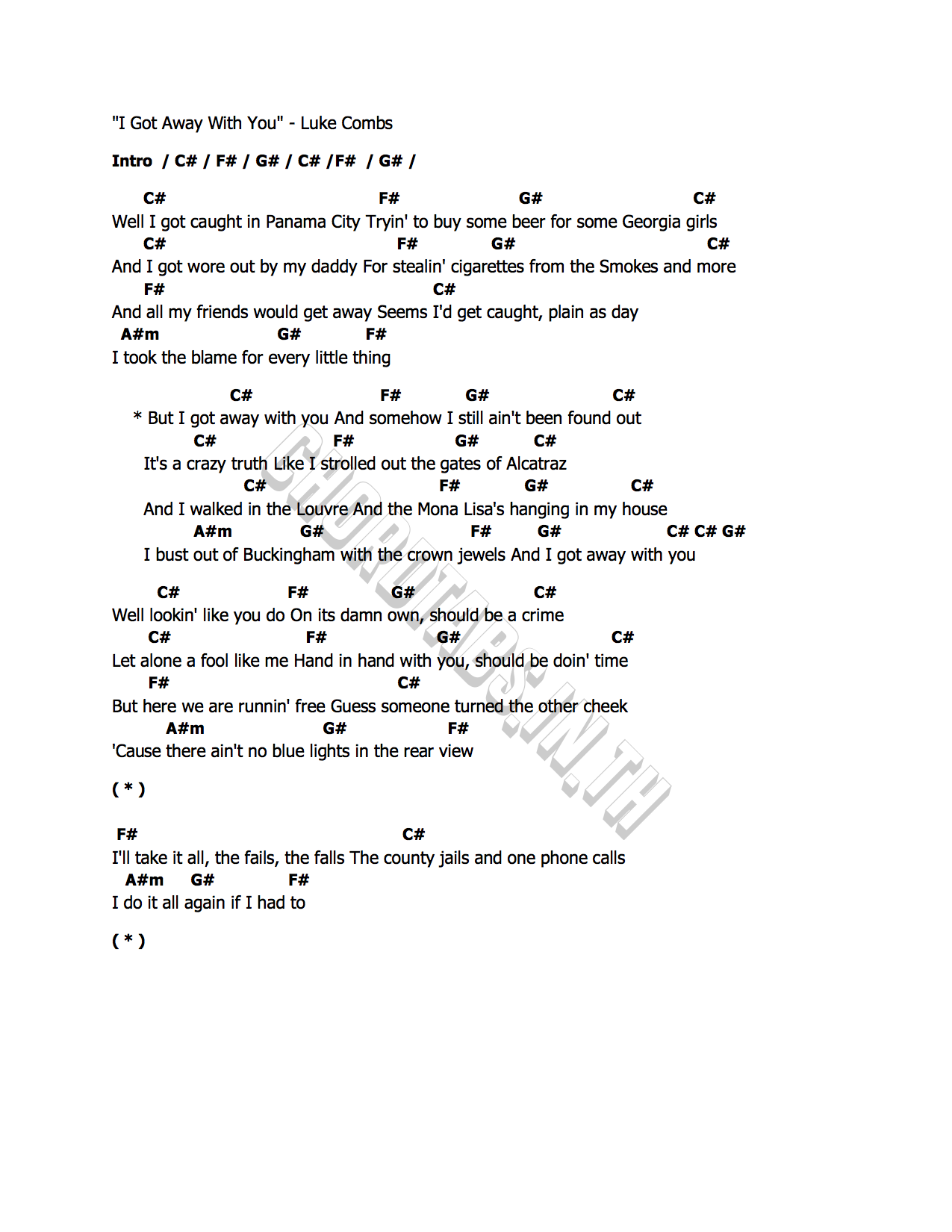 คอร์ด I Got Away With You Luke Combs