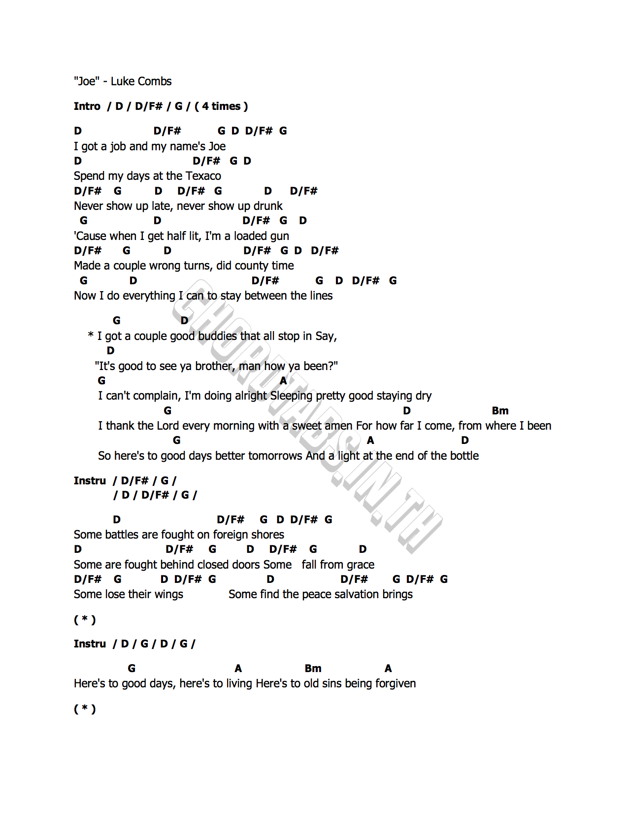 คอร์ด Joe Luke Combs