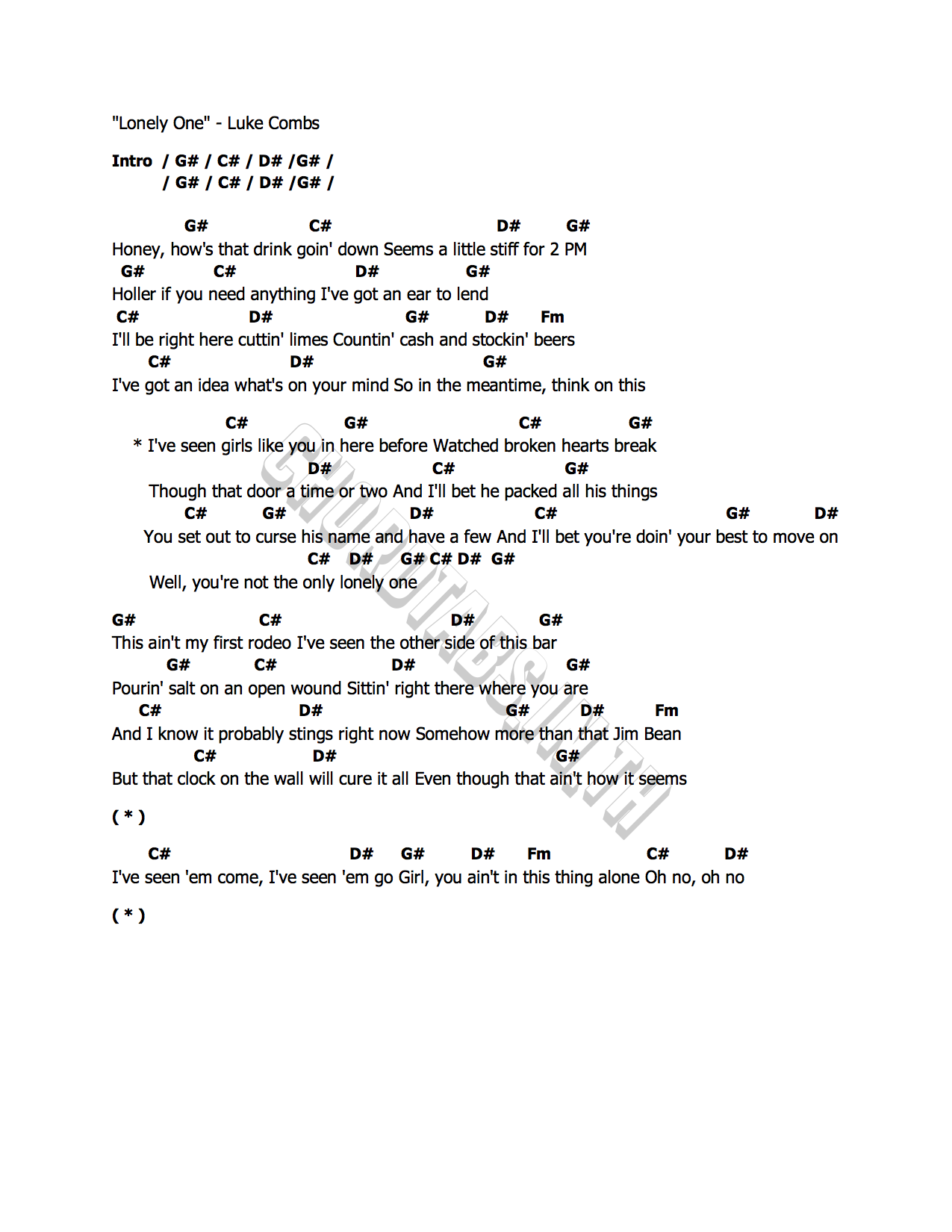 คอร์ด Lonely One Luke Combs