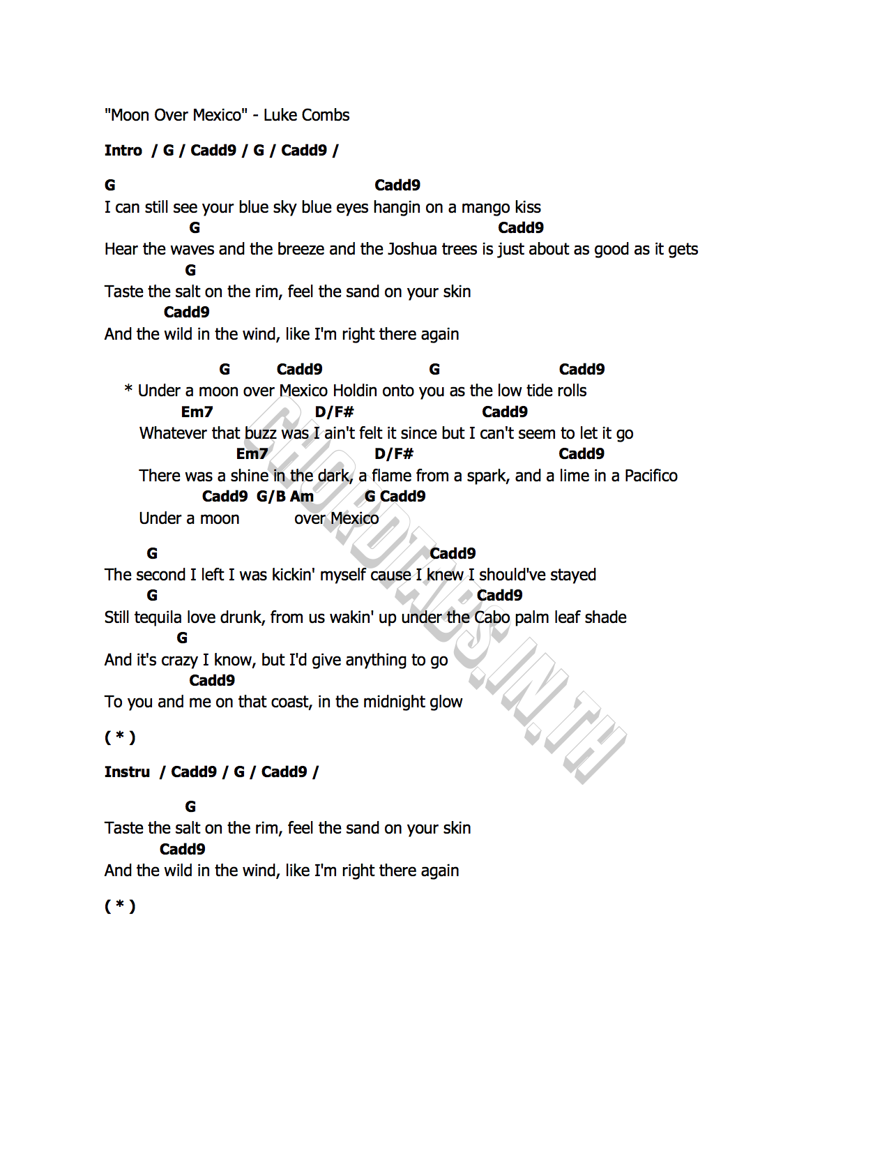 คอร์ด Moon Over Mexico Luke Combs