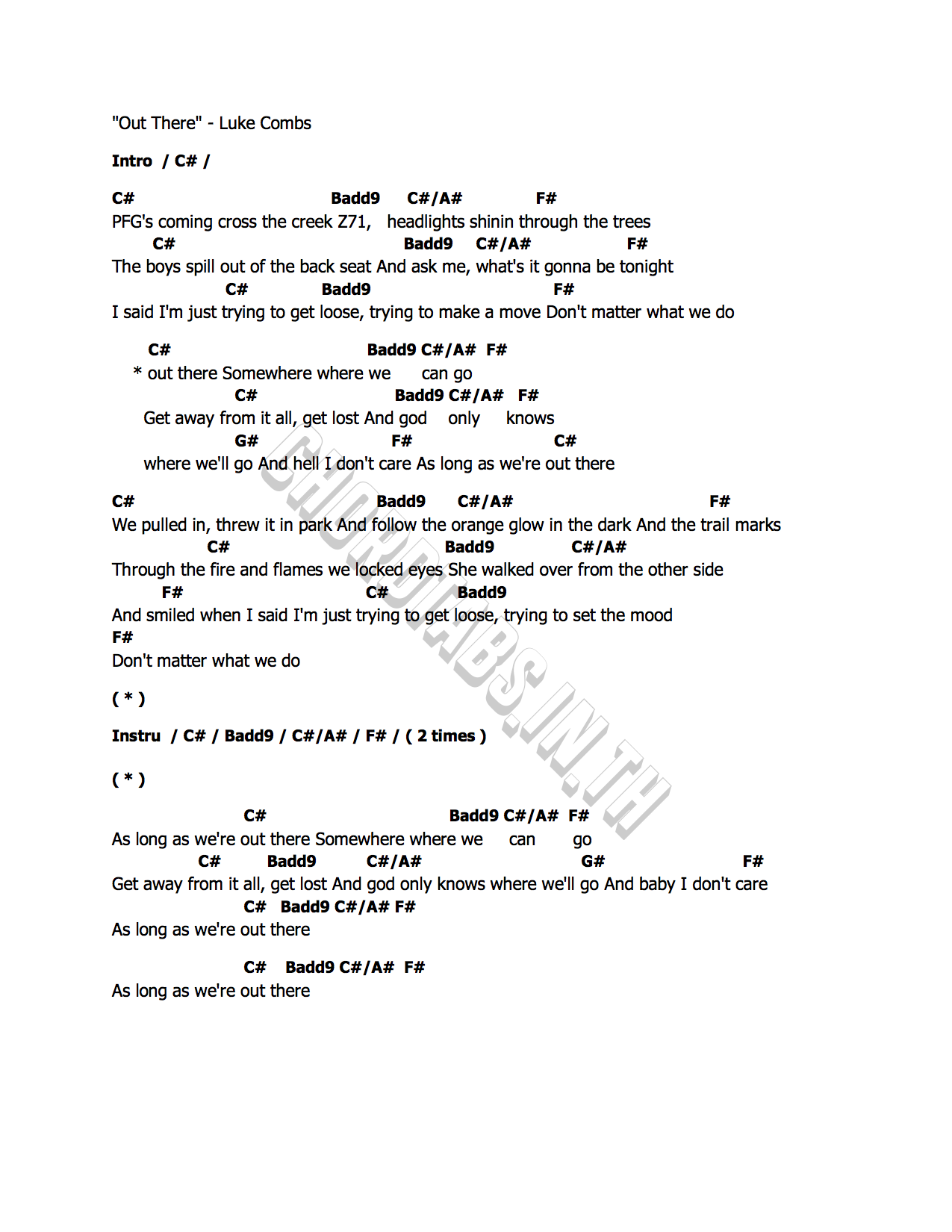 คอร์ด Out There Luke Combs