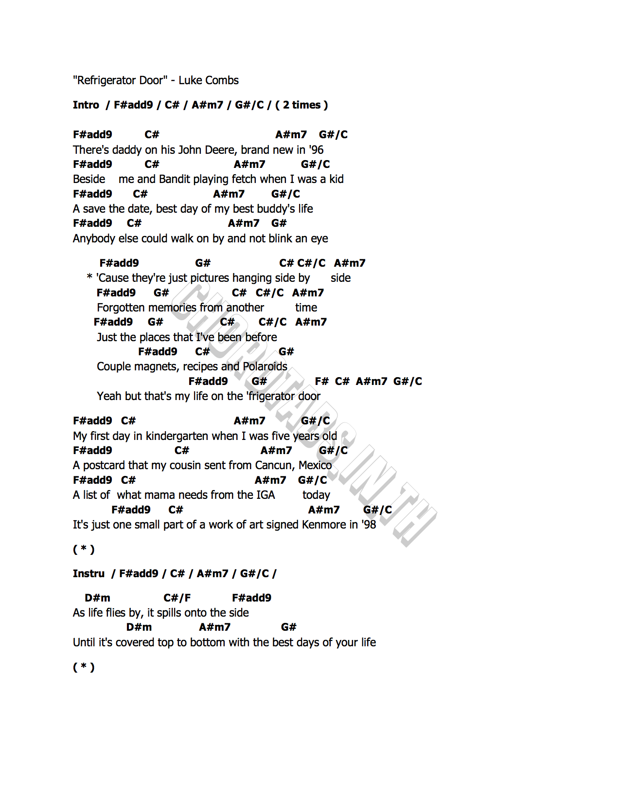 คอร์ด Refrigerator Door Luke Combs