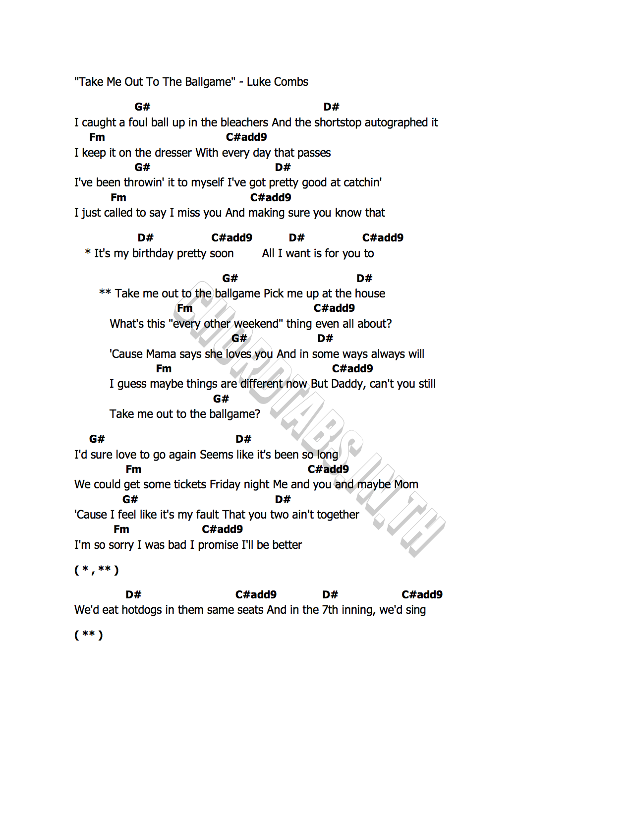 คอร์ด Take Me Out To The Ballgame Luke Combs
