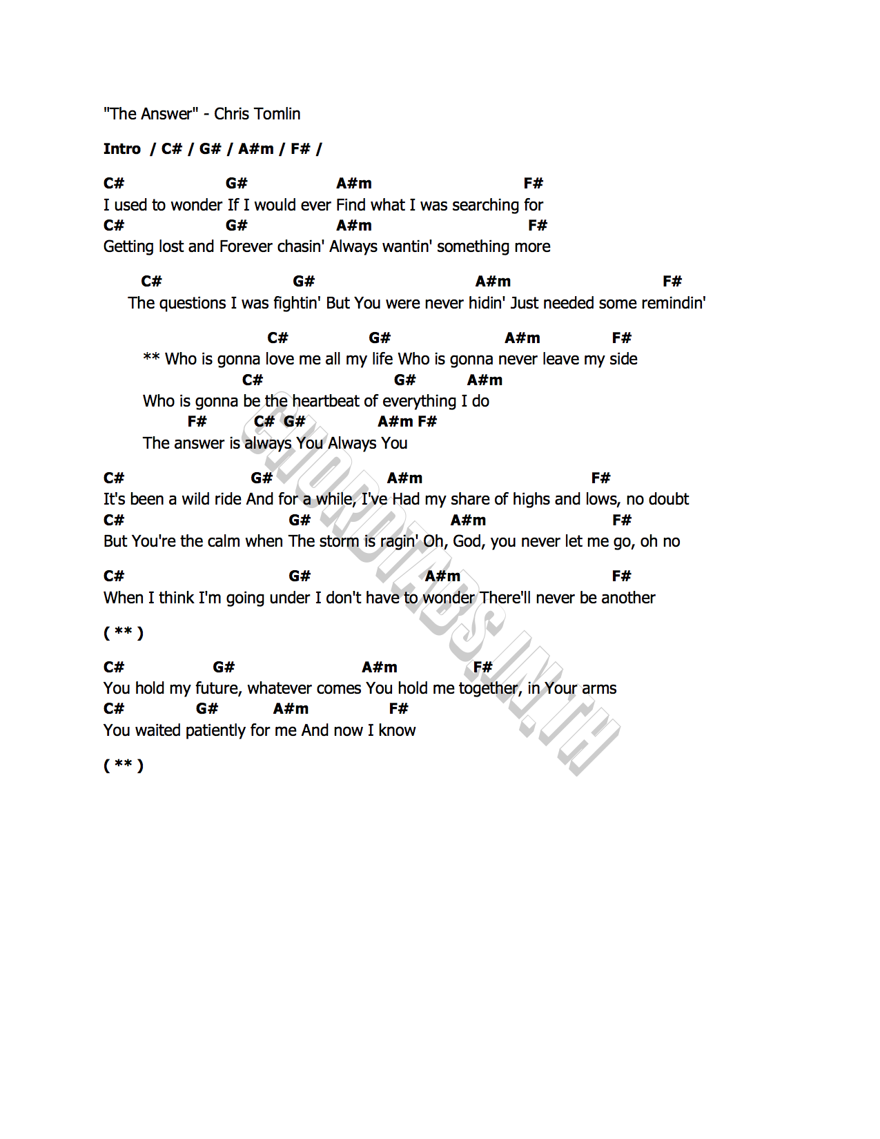 คอร์ด The Answer Chris Tomlin