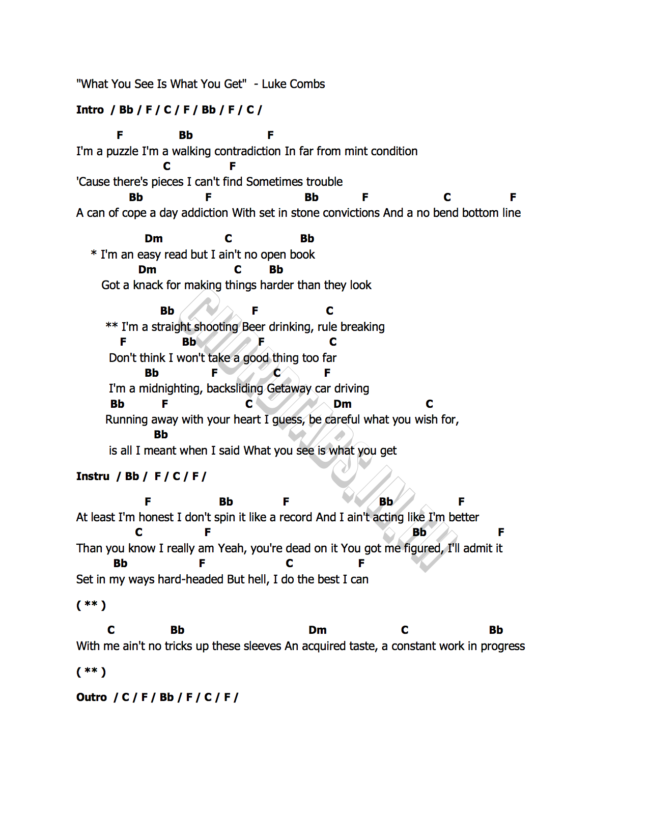 คอร์ด What You See Is What You Get Luke Combs