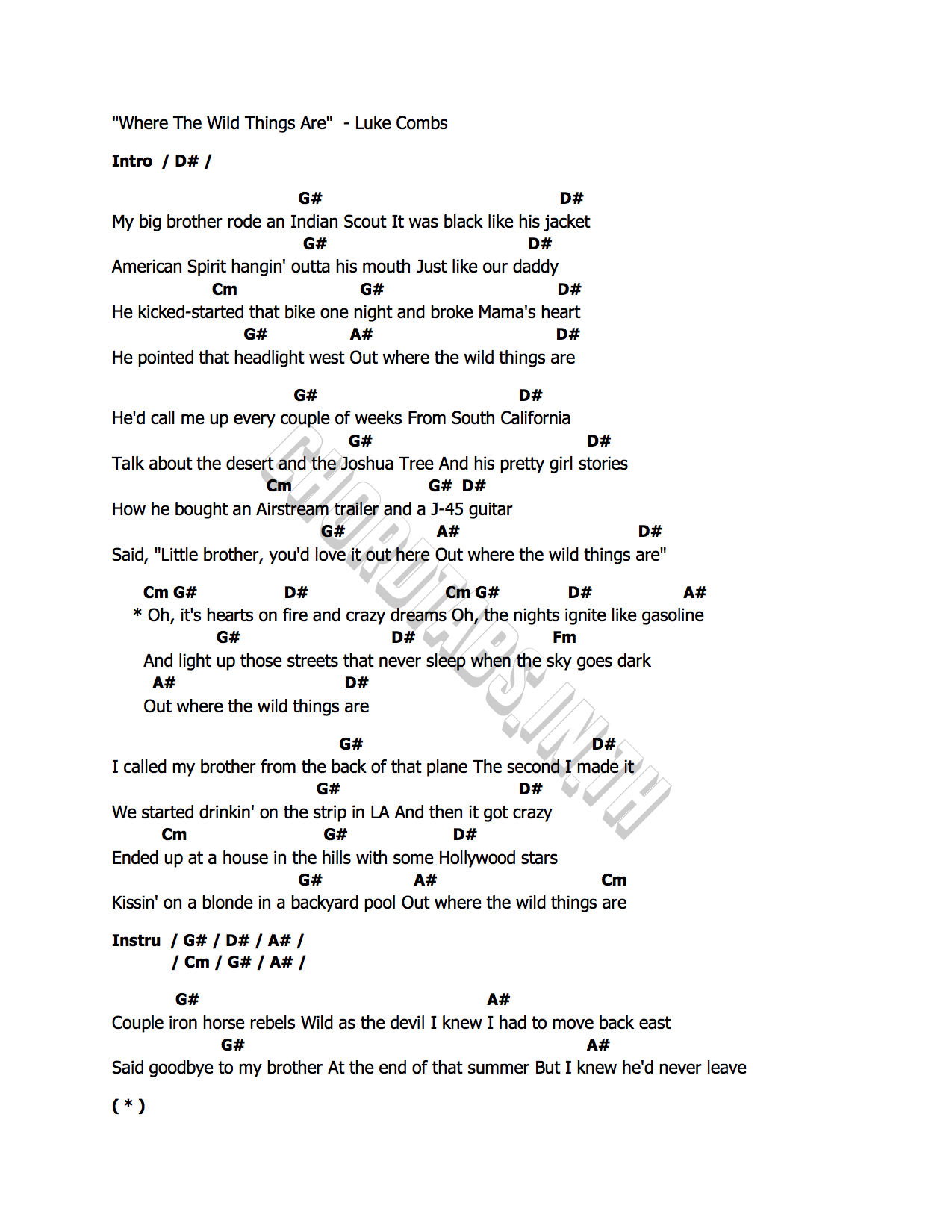 คอร์ด Where The Wild Things Are Luke Combs