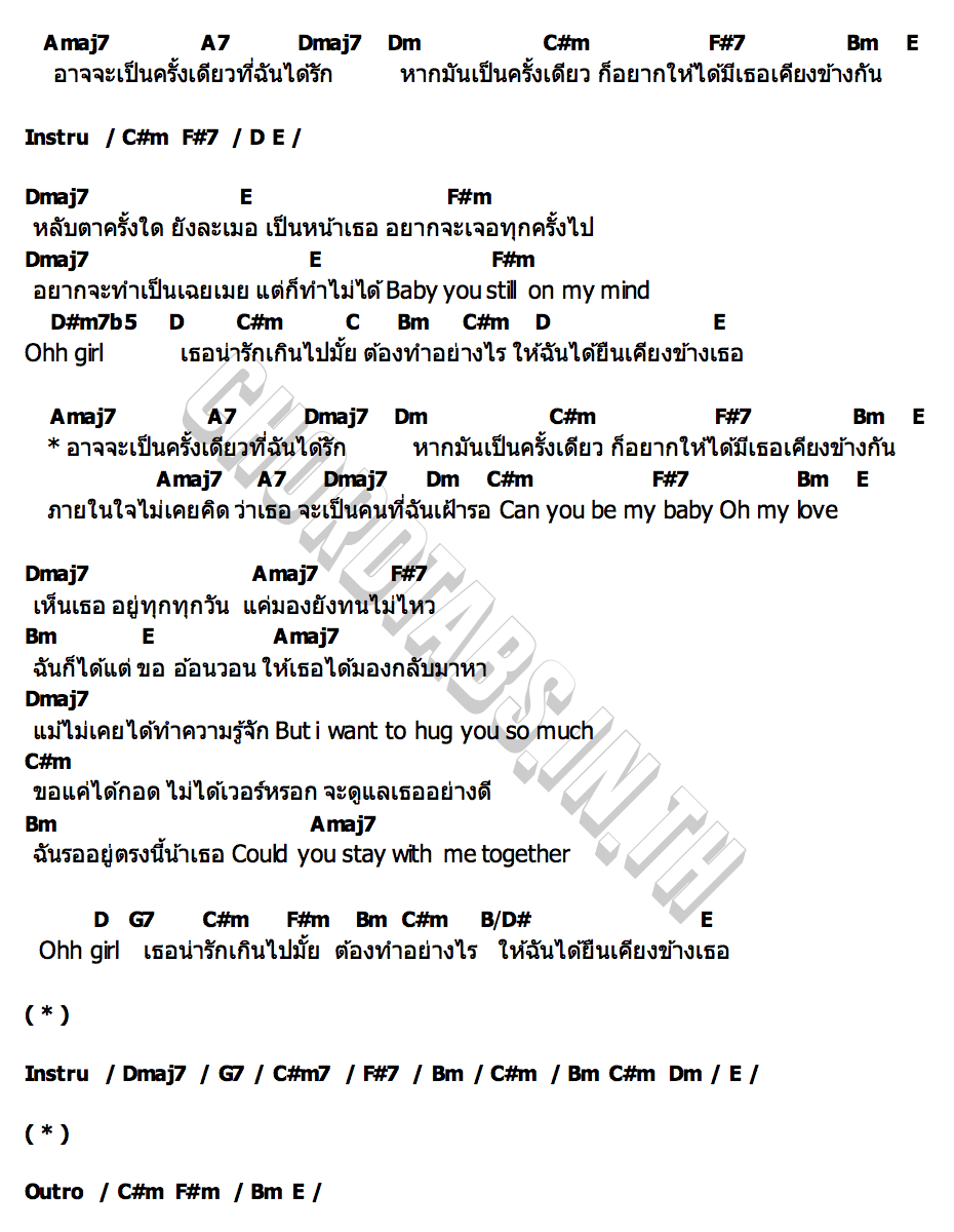 คอร์ด ครั้งเดียวที่รัก (On my mind baby) Aliceman