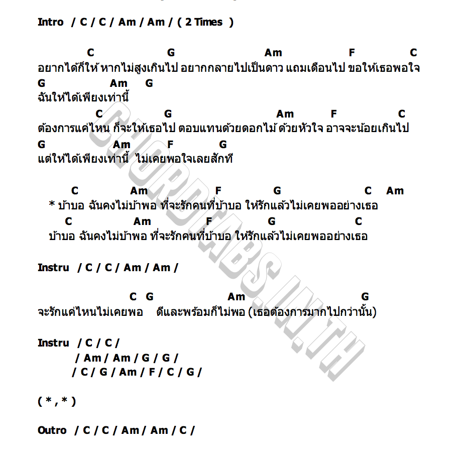 คอร์ด บ้าบอ (เพื่อชีวิต ver.) SILLY FOOLS