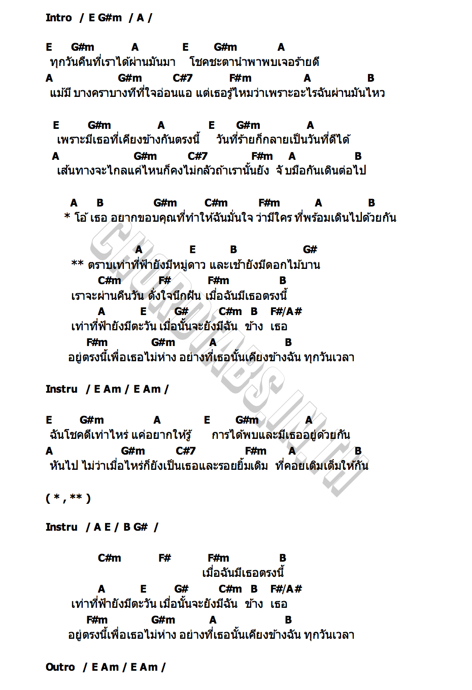 คอร์ด ทุกวันเวลา (Always) JOH