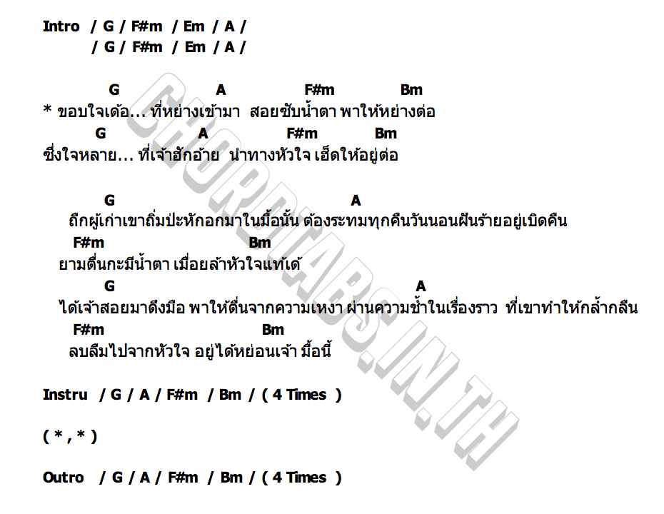คอร์ด ขอบใจเจ้าหลายเด้อ เคย์ ต้นน้ำชี