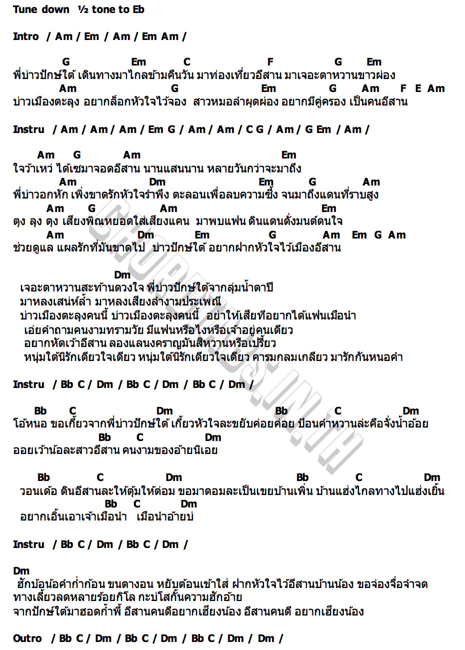คอร์ด คำฮักบ่าวปักษ์ใต้ เต้ย อภิสิทธิ์ (หมอลำไอดอล 2)