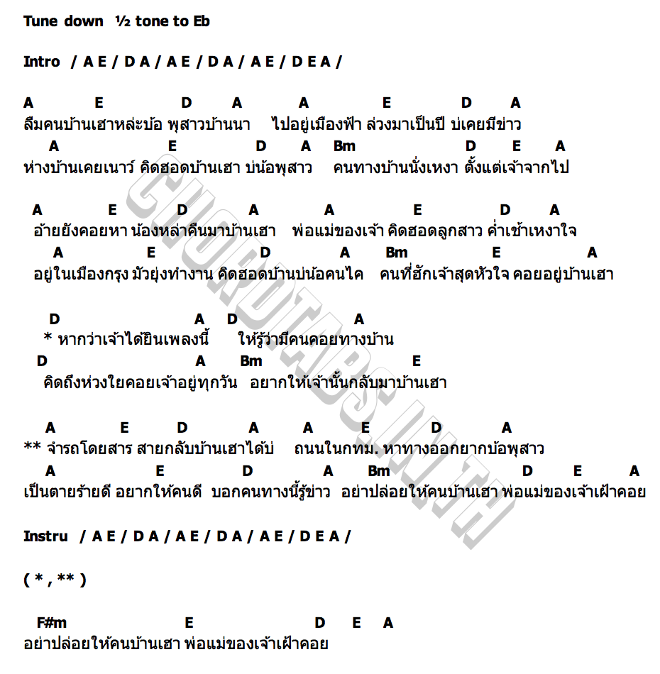 คอร์ด บ้านเฮาเฝ้าคอย ต้าร์ ตจว