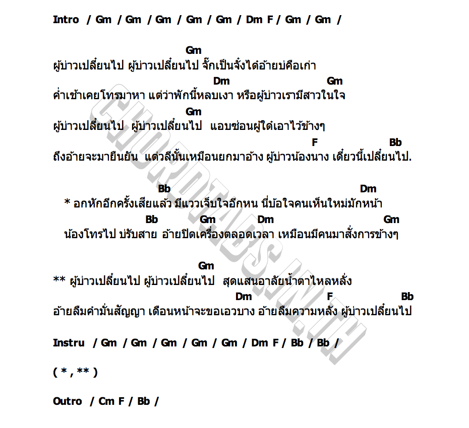 คอร์ด ผู้บ่าวเปลี๋ยนไป จินตหรา พูนลาภ