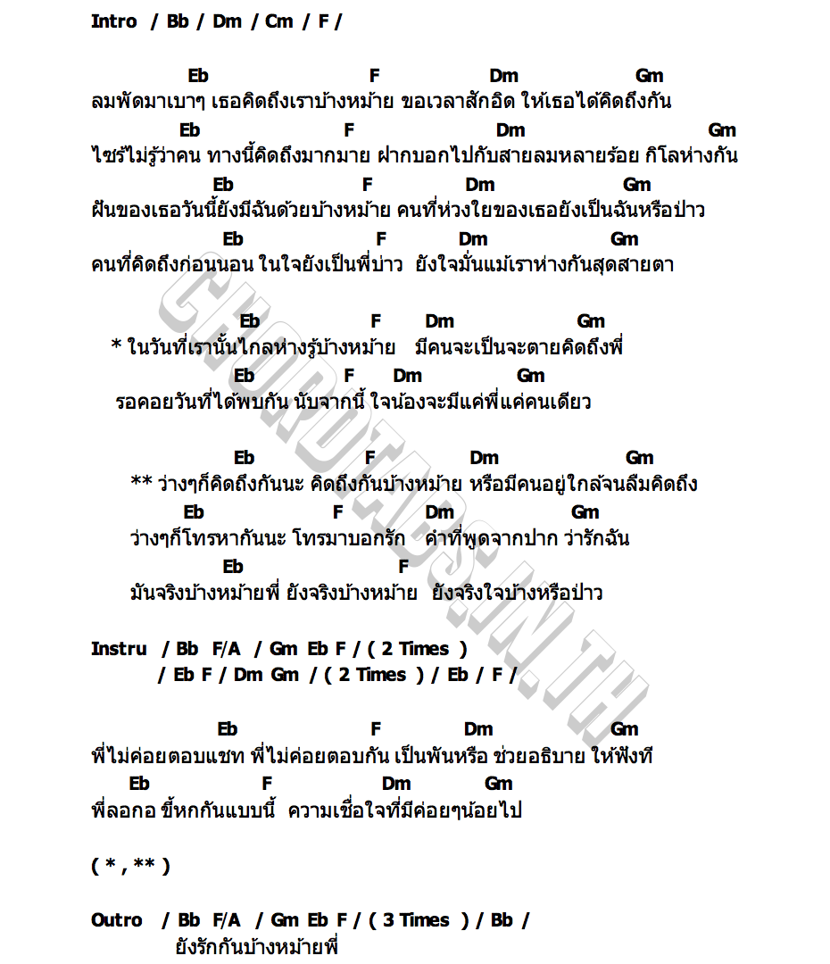 คอร์ด ว่างๆให้คิดถึงกัน มอส รัศมี