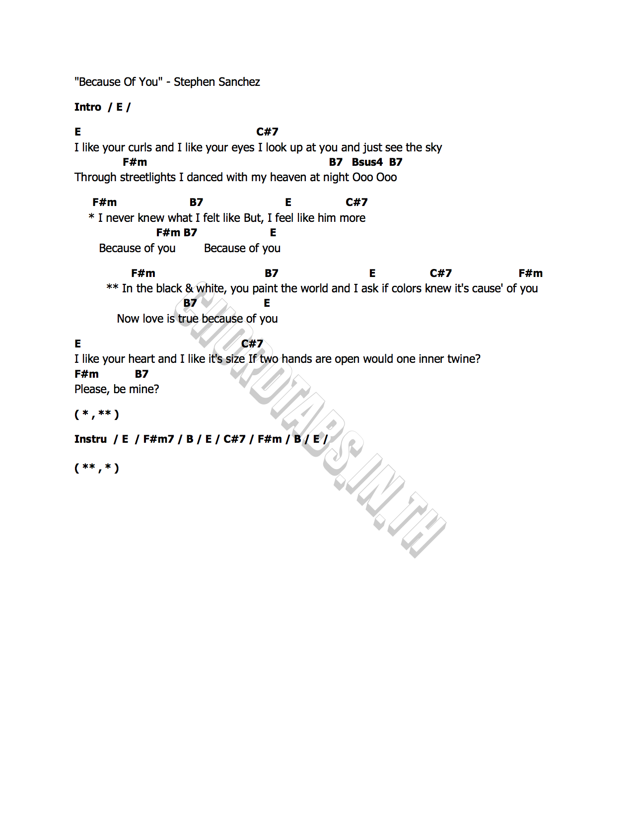 คอร์ด Because Of You Stephen Sanchez