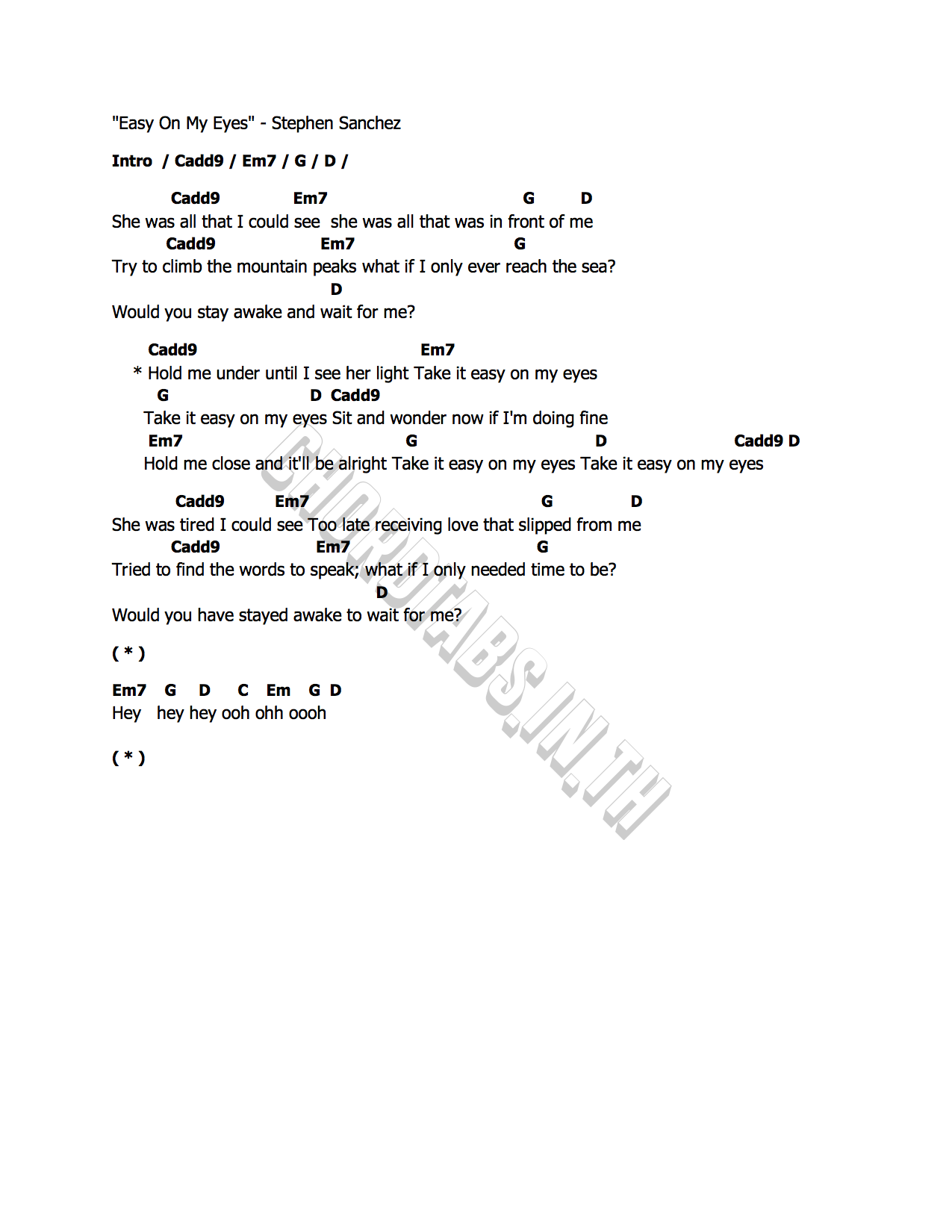คอร์ด Easy On My Eyes Stephen Sanchez