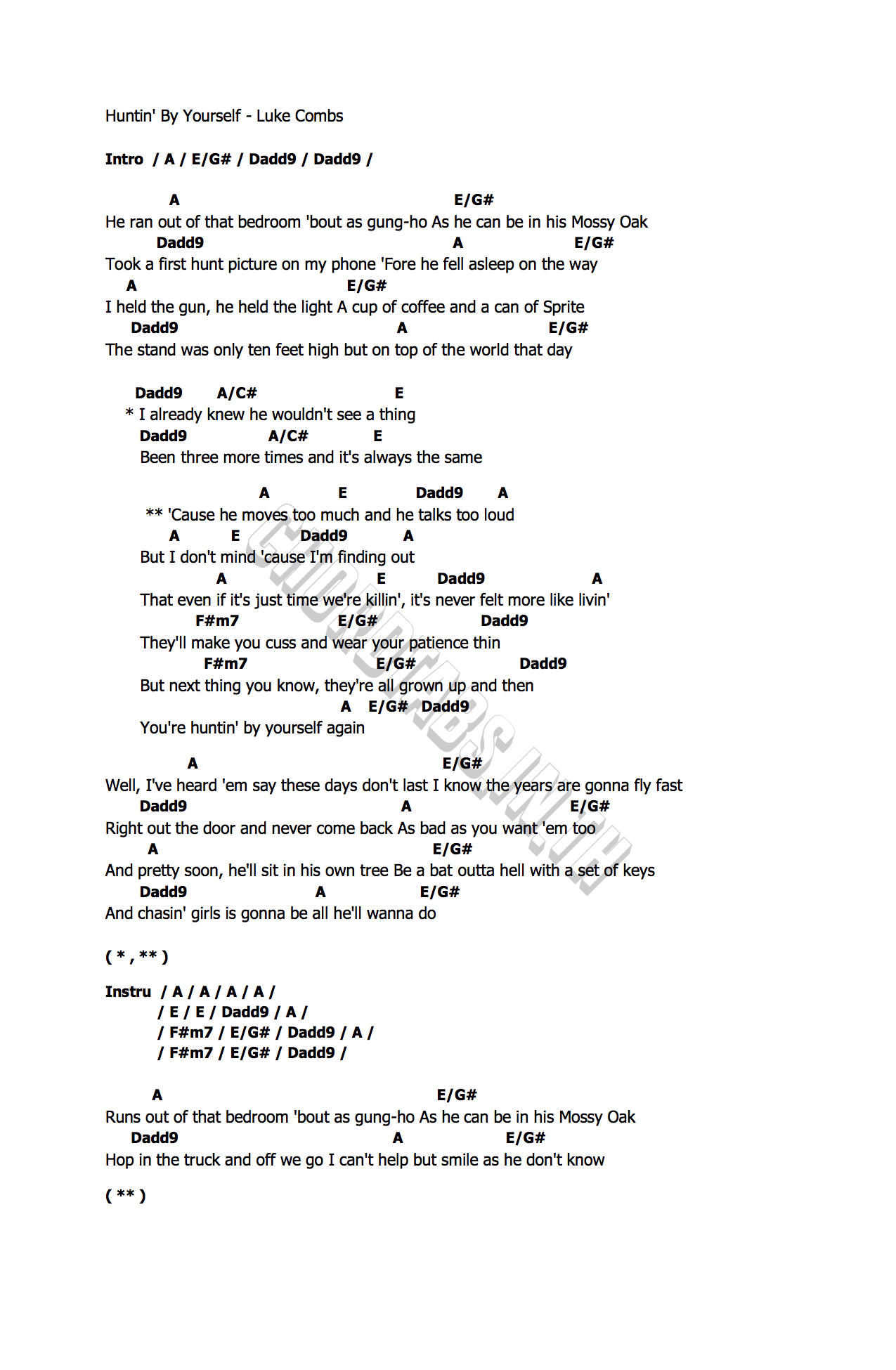 คอร์ด Huntin  By Yourself Luke Combs