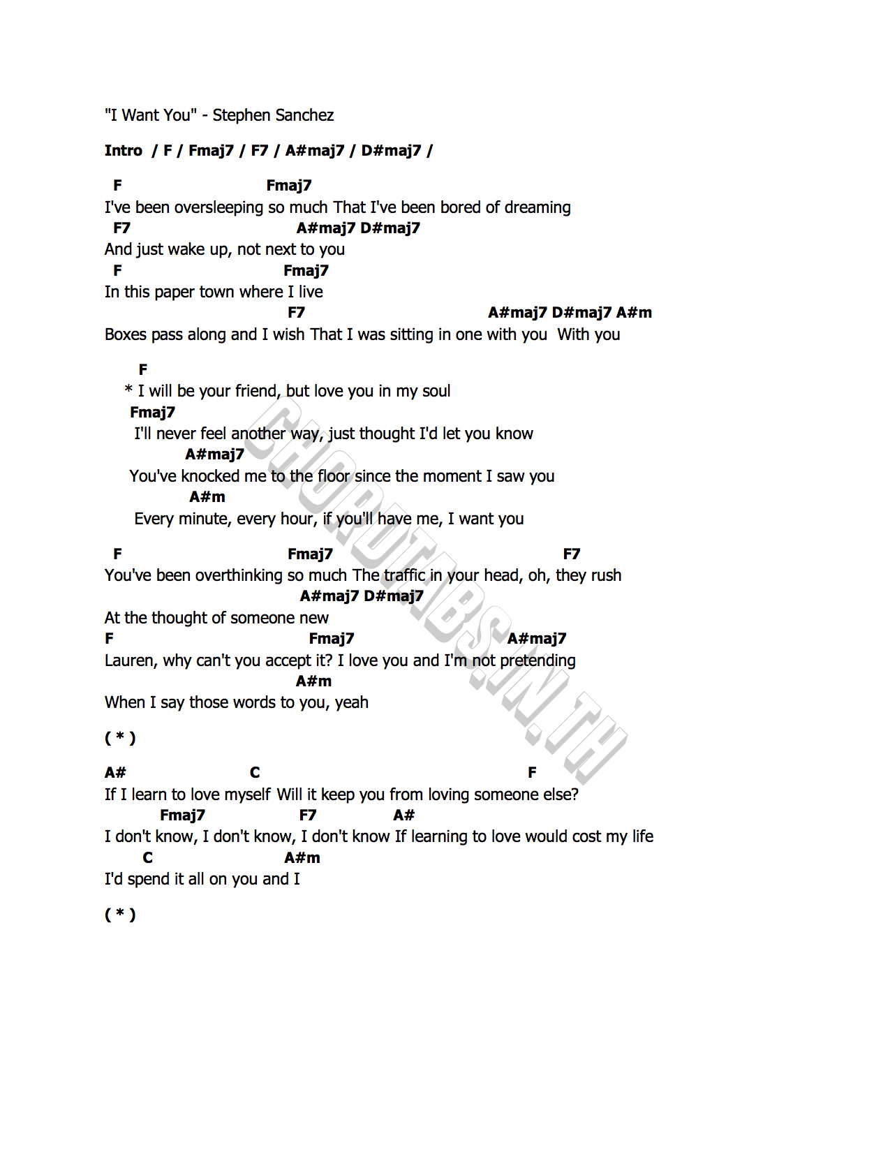 คอร์ด I Want You Stephen Sanchez