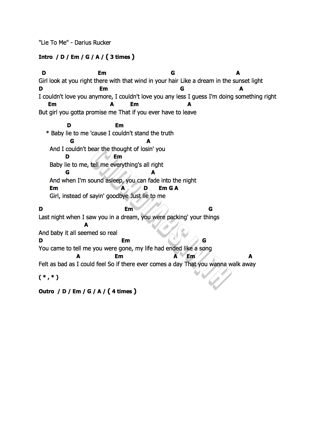 คอร์ด Lie To Me Darius Rucker