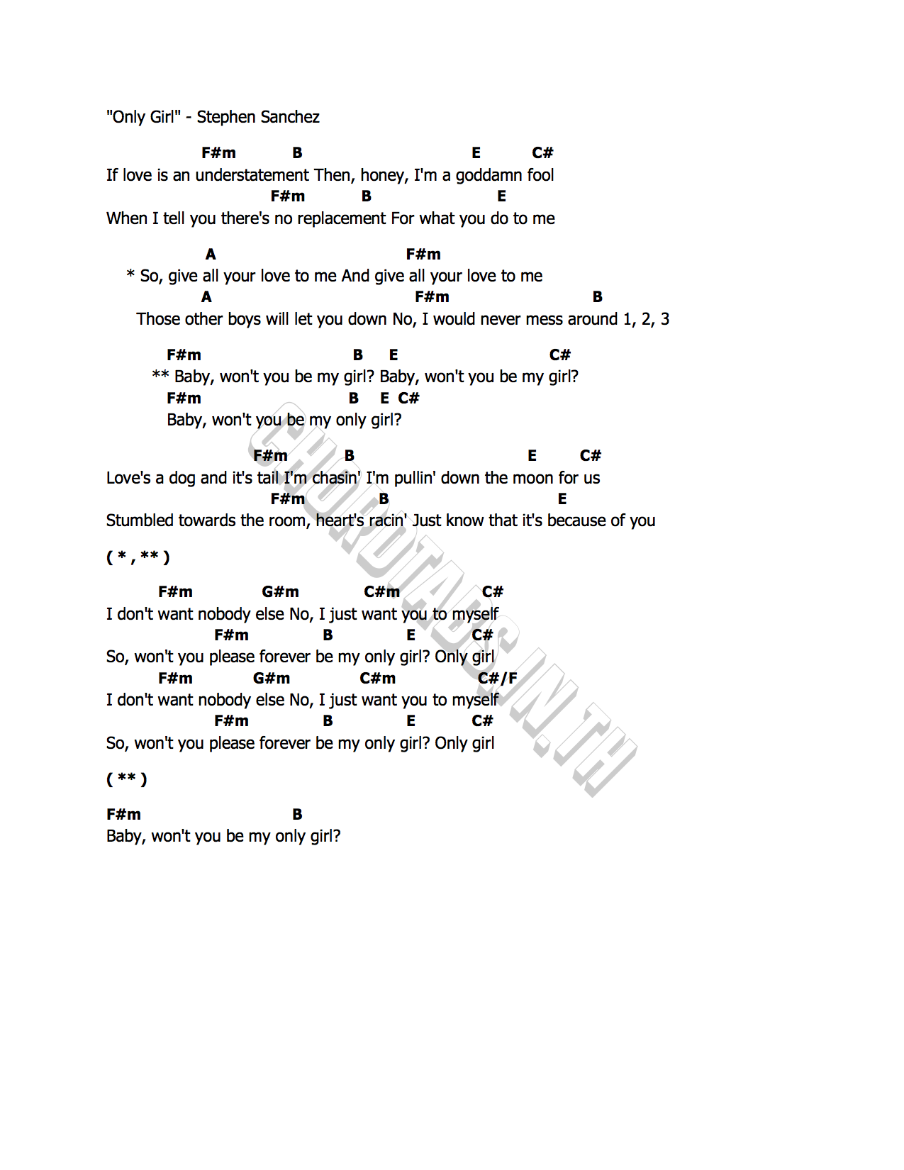 คอร์ด Only Girl Stephen Sanchez