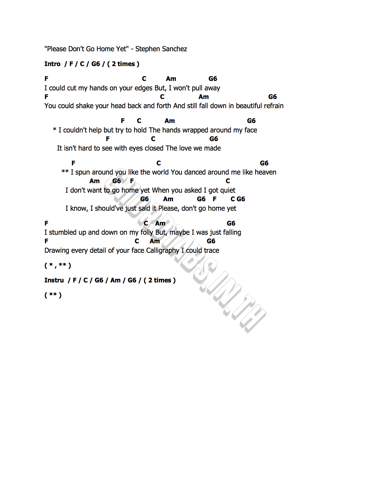 คอร์ด Please Don t Go Home Yet Stephen Sanchez