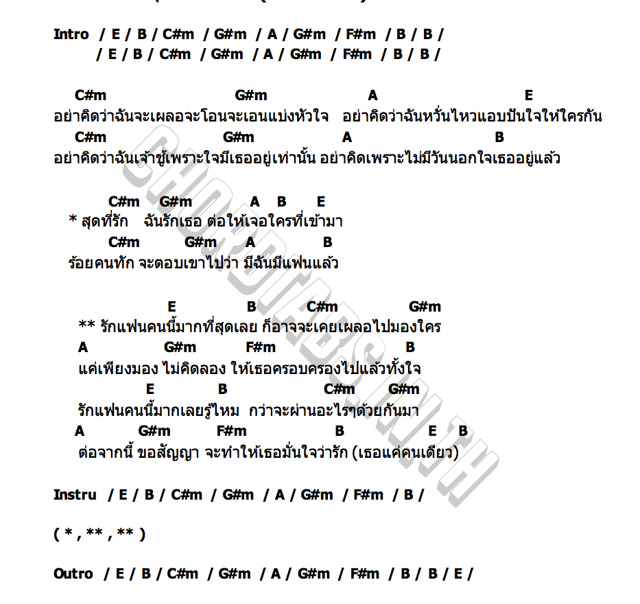 คอร์ด รักแฟนคนนี้ที่สุดเลย เหมียว(บิ๊กอายอมยิ้ม)