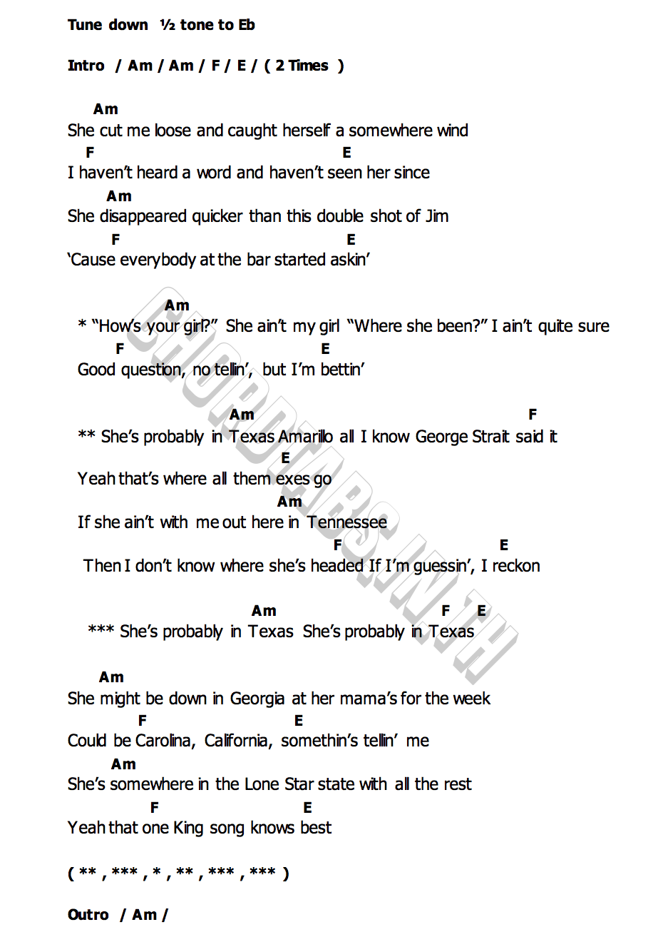 คอร์ด Texas Blake Shelton