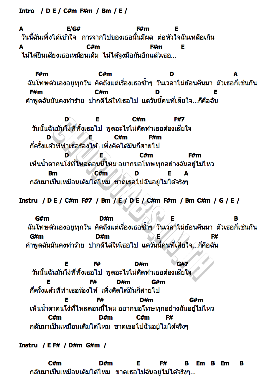 คอร์ด น้ำตาคนโง่ ฤทธิ์ สมิหลา