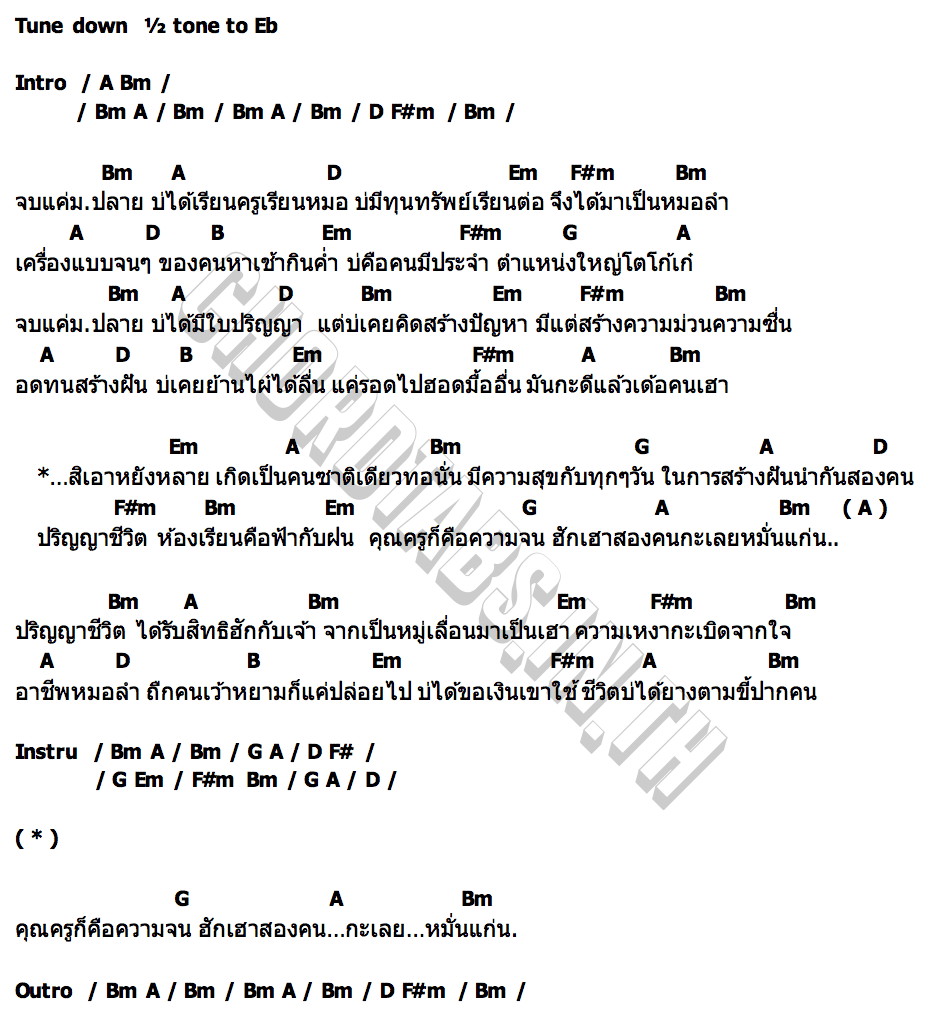 คอร์ด ปริญญาชีวิต กิ่งธิดา ดาวดวงใหม่
