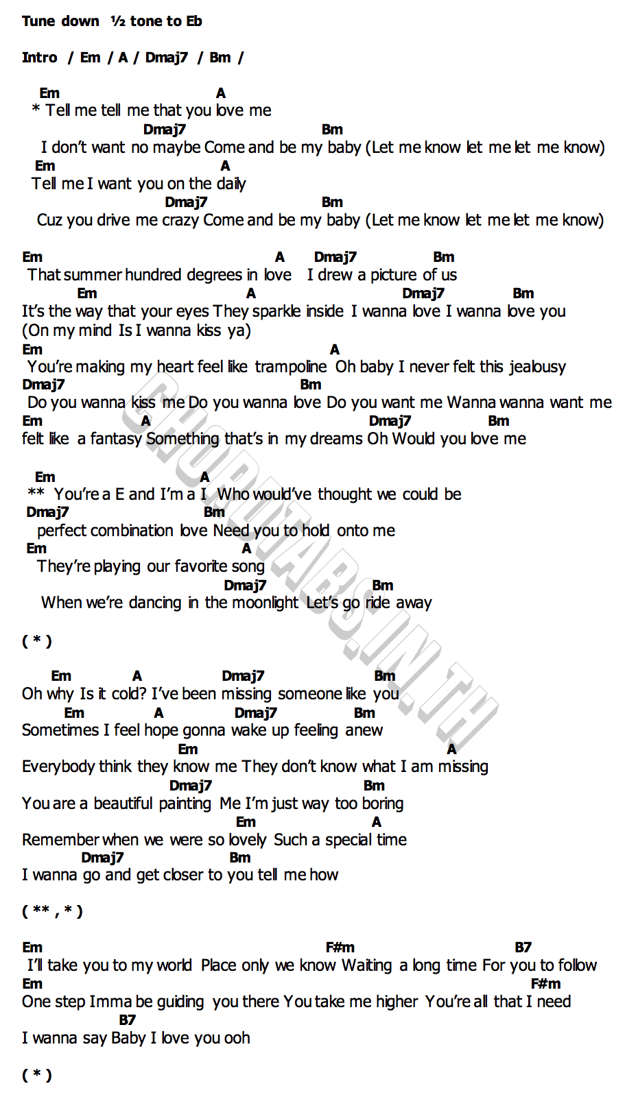 คอร์ด Tell me (PRETZELLE Ver.) PRETZELLE x DEPT
