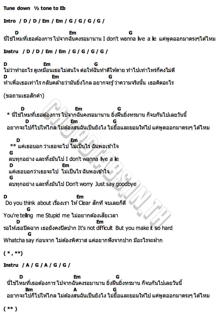 คอร์ด แค่นี้ใช่ไหม (Just say it) SUNDAY NIGHTS