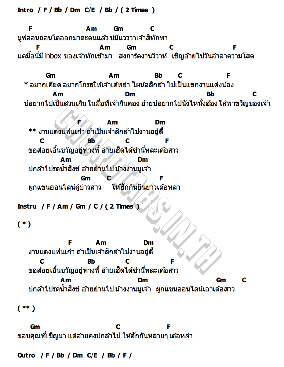 คอร์ด งานแต่งแฟนเก่า ต้าร์ ตจว