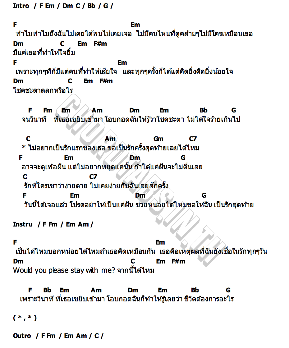 คอร์ด ไม่อยากเป็นรักแรก Est Supha