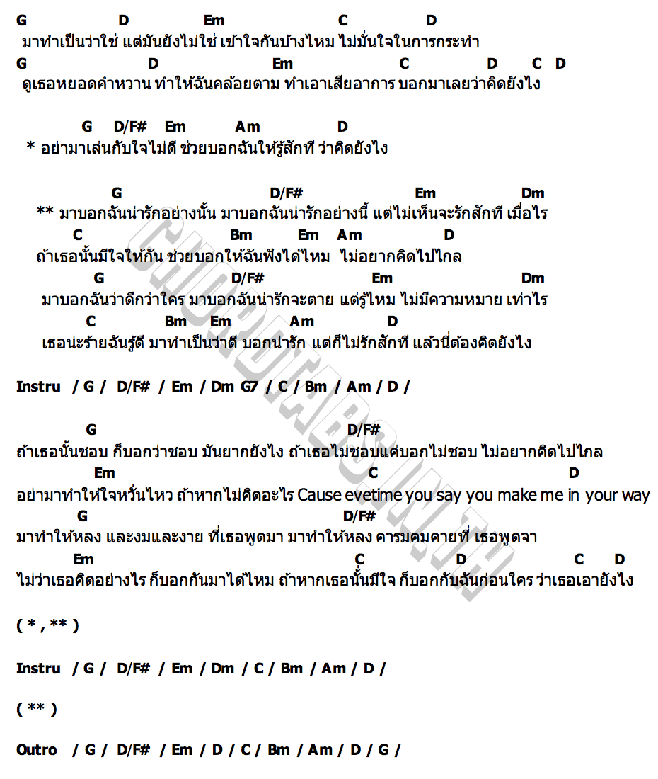 คอร์ด น่ารักแต่ไม่รักสักที หนูหรี่ Nuree