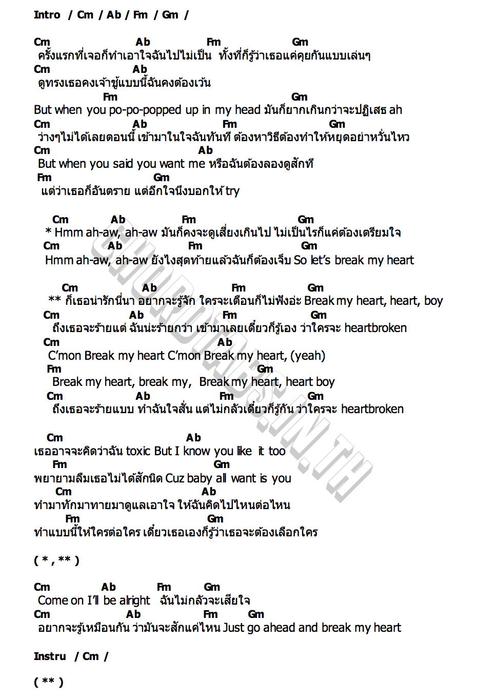 คอร์ด Break My Heart D NA