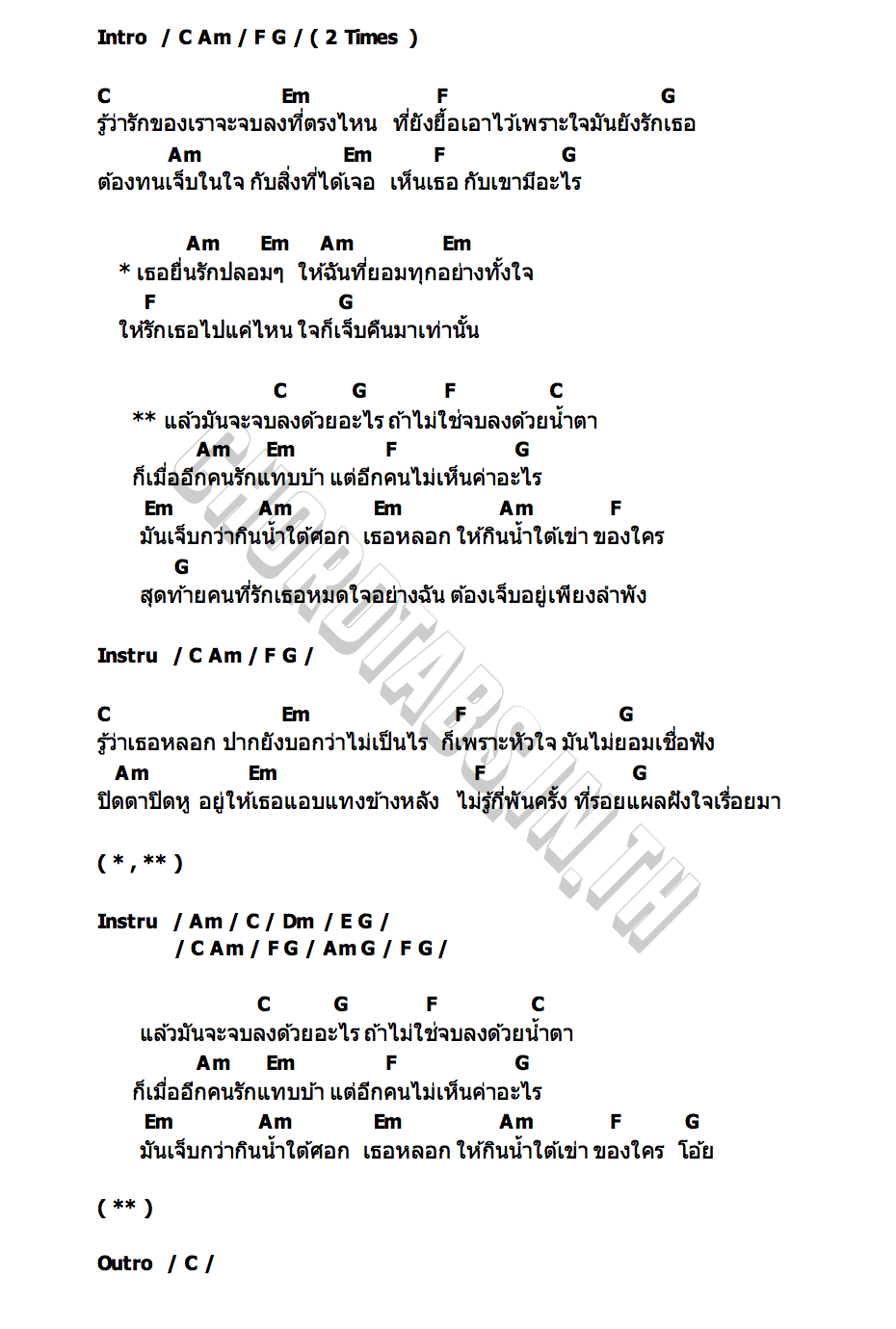 คอร์ด เจ็บลำพัง ต่าย ปัญญา