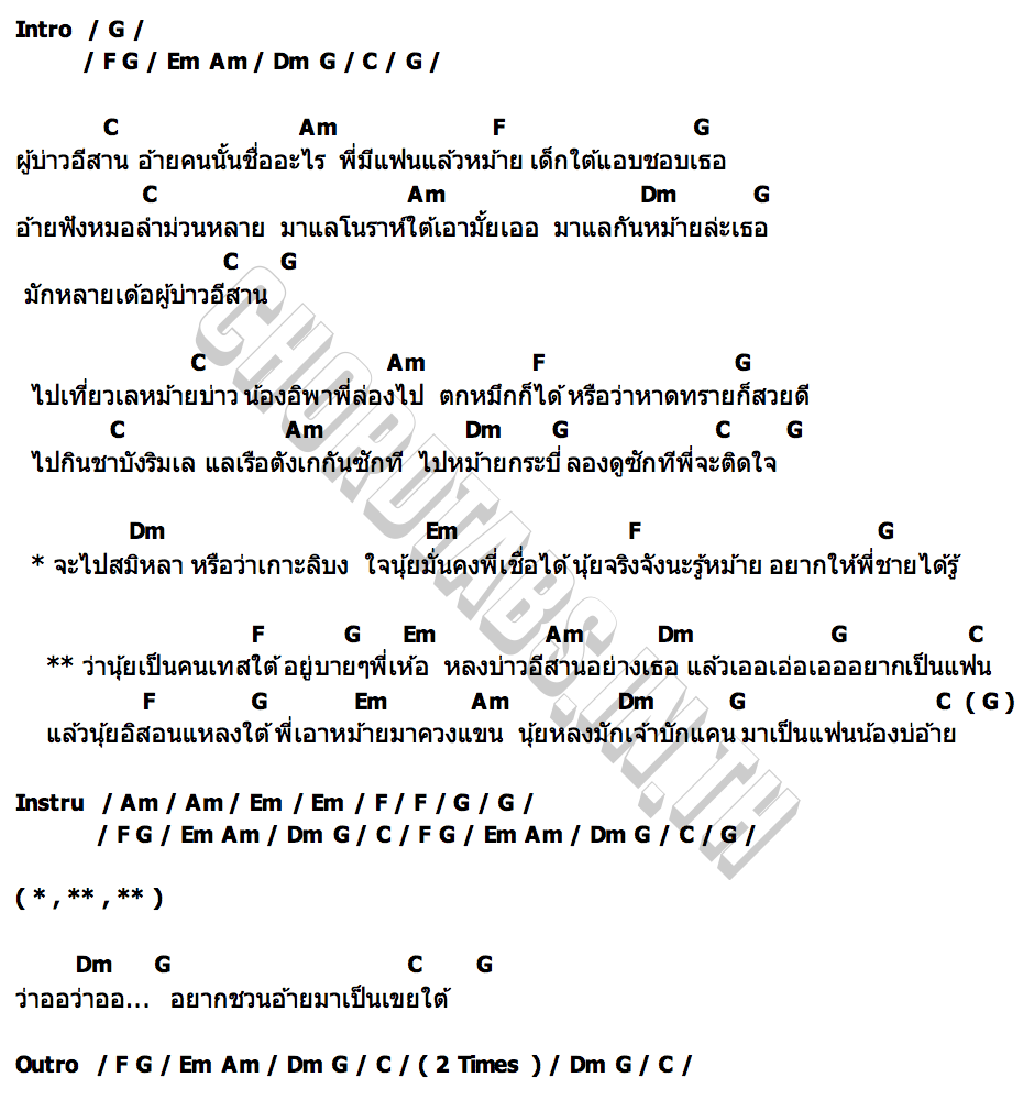 คอร์ด มักบ่าวอีสาน (เทสใต้เทสอีสาน) ปีใหม่ นวพรรษ