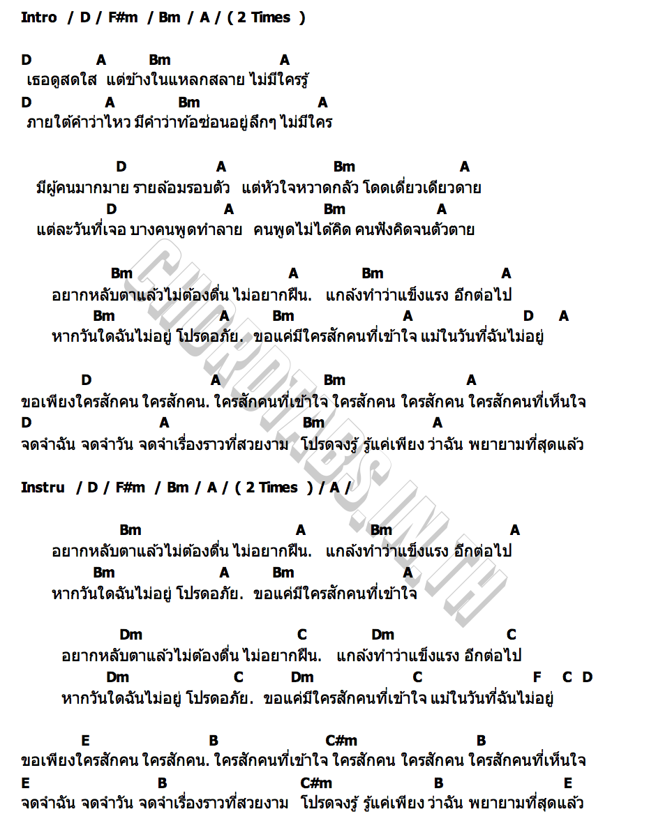 คอร์ด แม้วันที่ฉันไม่อยู่ แชมป์ถนัดสุย