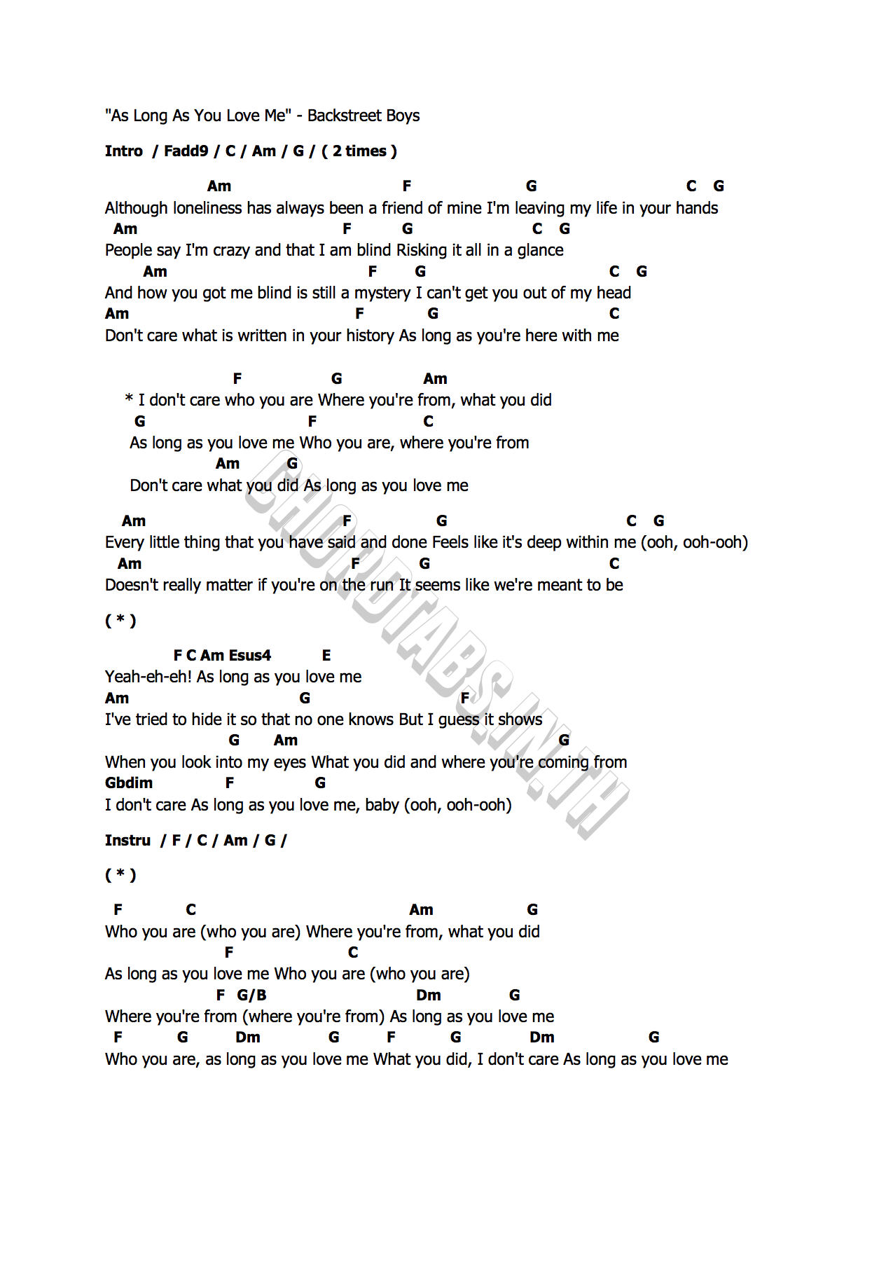 คอร์ด As Long As You Love Me Backstreet Boys