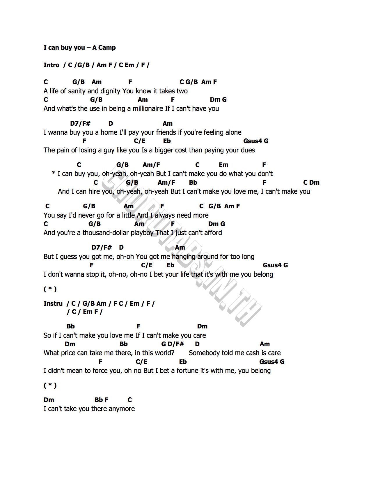 คอร์ด I can buy you A Camp