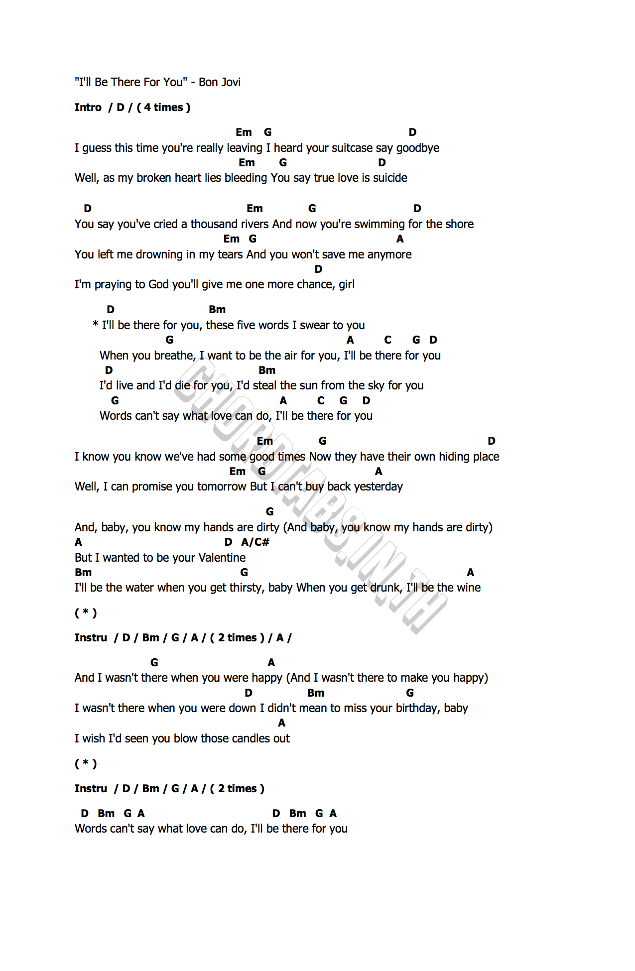 คอร์ด I ll Be There For You Bon Jovi