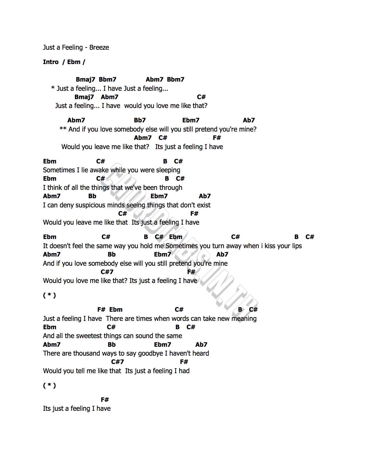 คอร์ด Just a Feeling Breeze