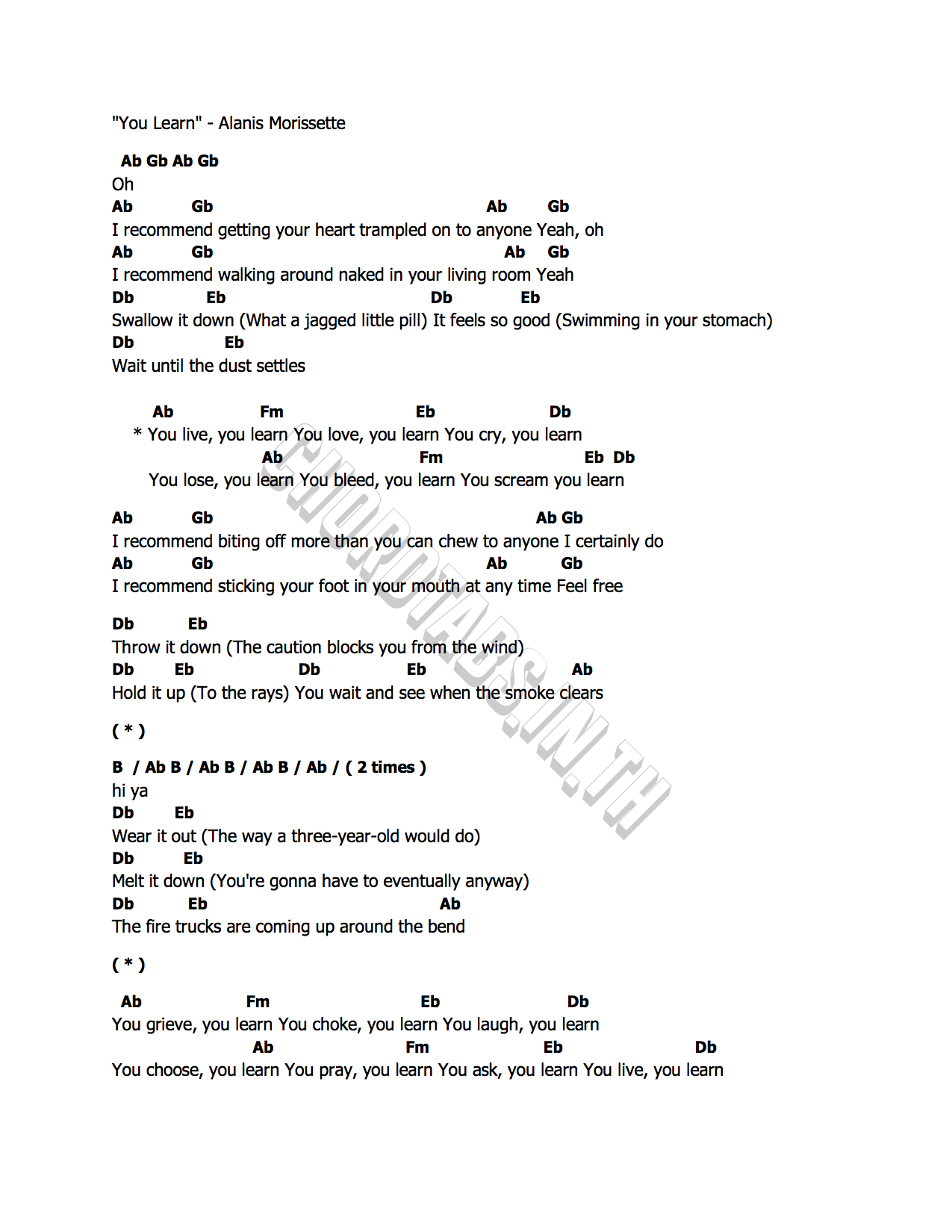 คอร์ด You Learn Alanis Morissette
