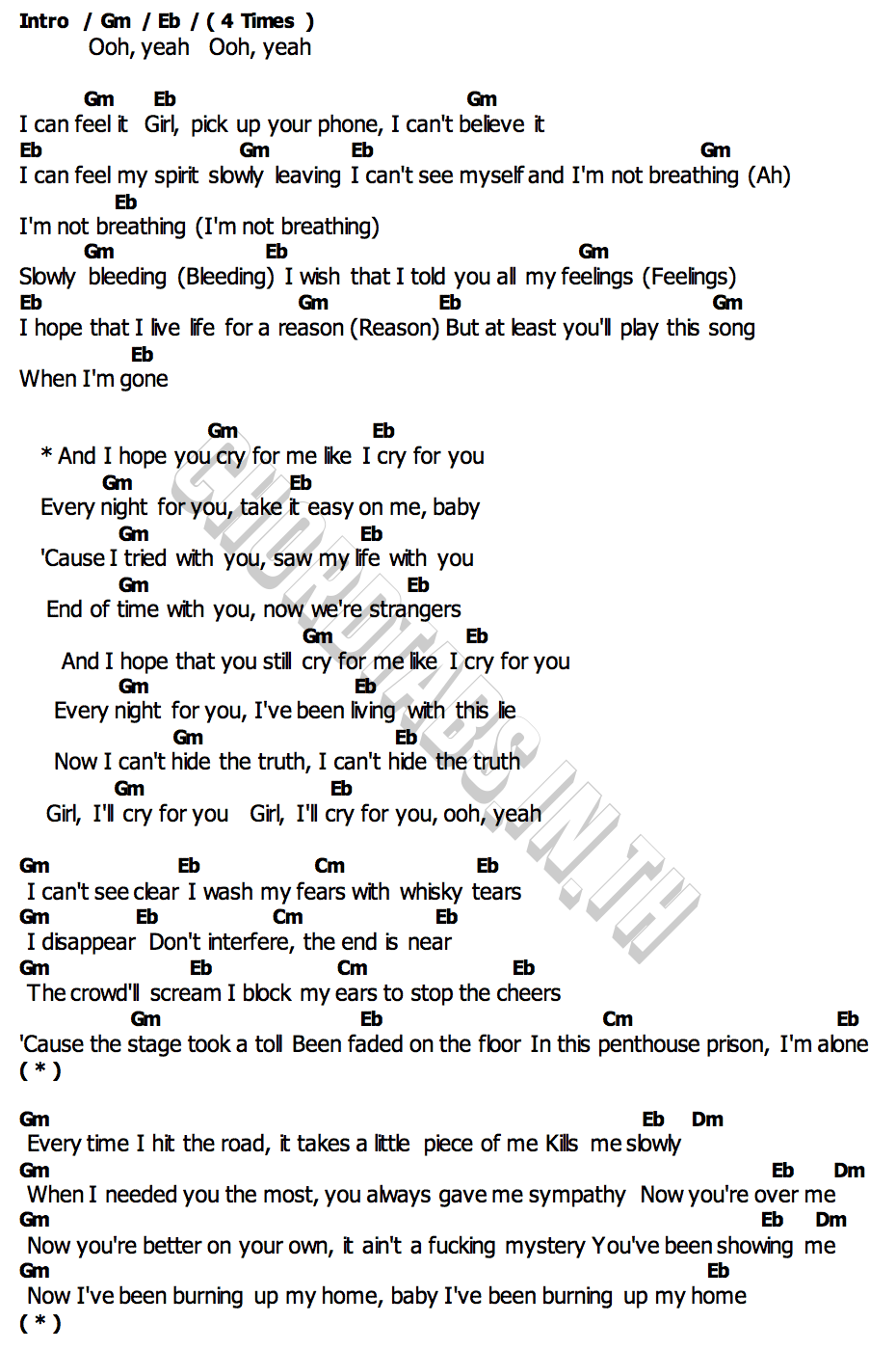 คอร์ด Cry For Me The Weeknd