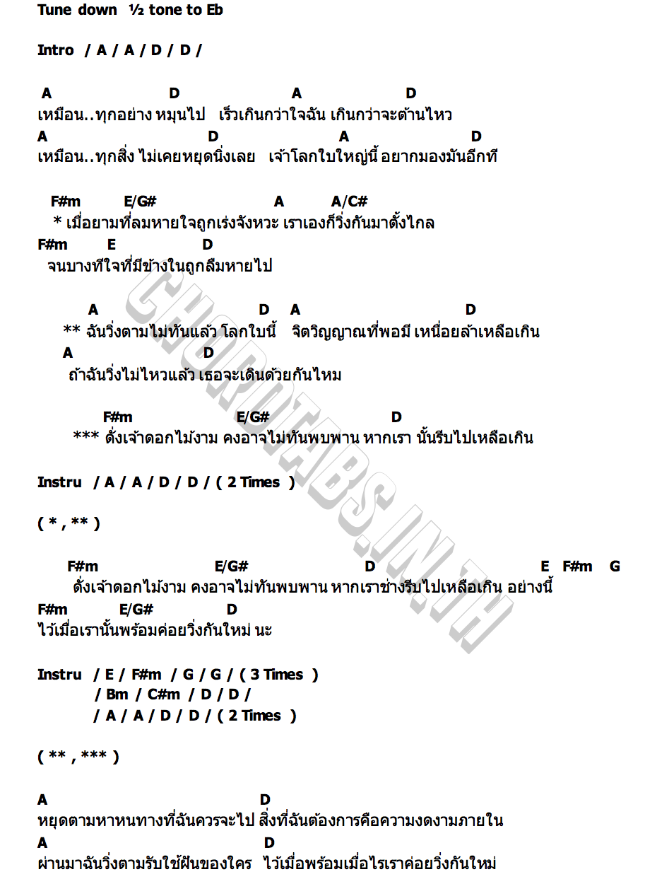 คอร์ด ฉันวิ่งตามไม่ทันแล้วโลกใบนี้ Par T
