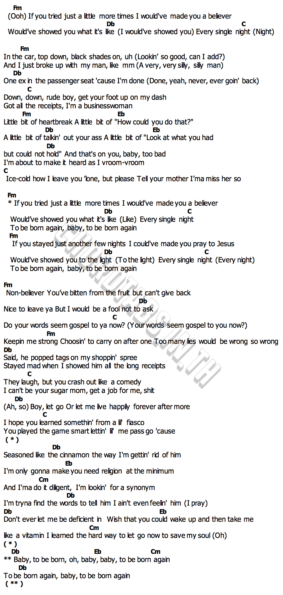 คอร์ด BORN AGAIN LISA